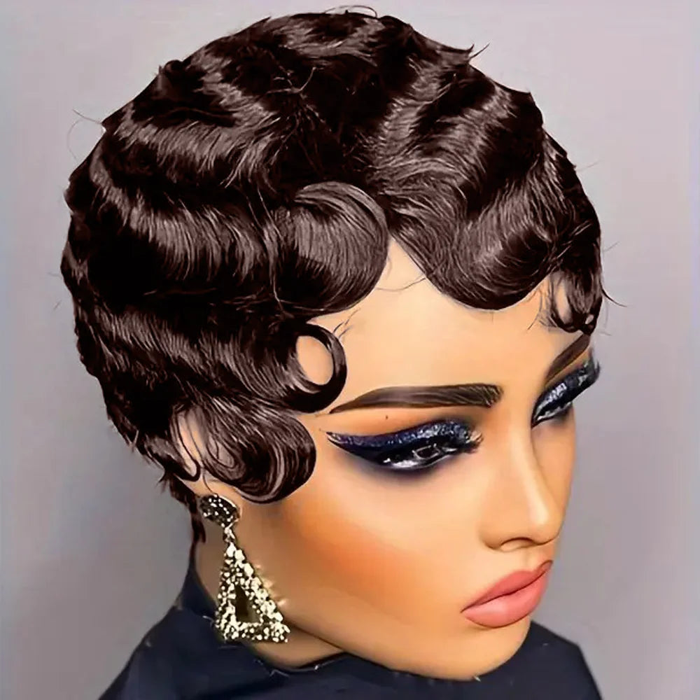 Velvet Wave Pixie – Short Finger Wave Remy Human Hair Wig