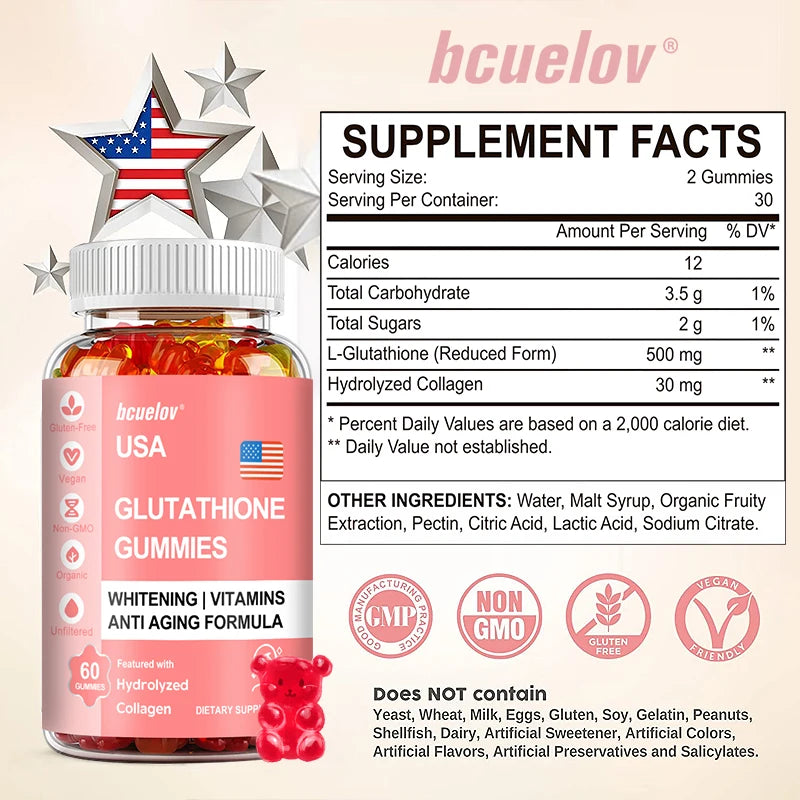Glutathione Collagen Gummies - for Skin Care, Whitening, Anti-aging.