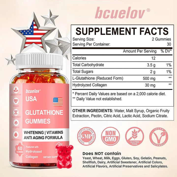 Glutathione Collagen Gummies - for Skin Care, Whitening, Anti-aging.
