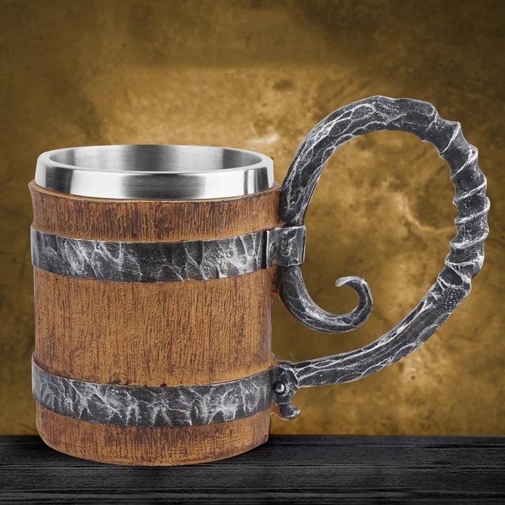 BarrelMuse™ Retro Wood-Style Insulated Mug – Stainless Steel Interior (Single Cup)