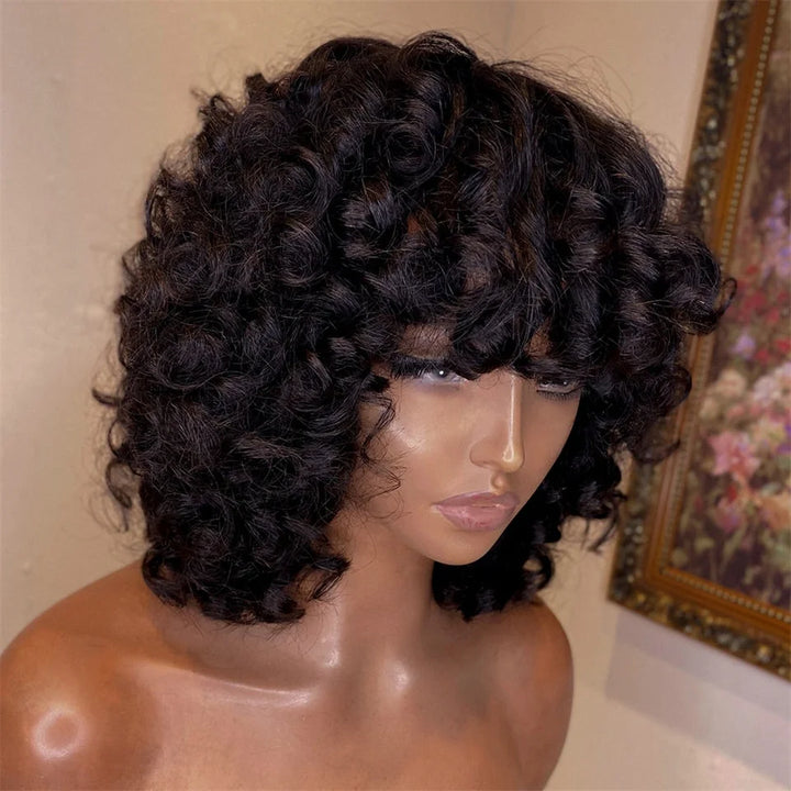 Divine Curl Pixie – Fumi Curly Remy Human Hair Wig with Bangs