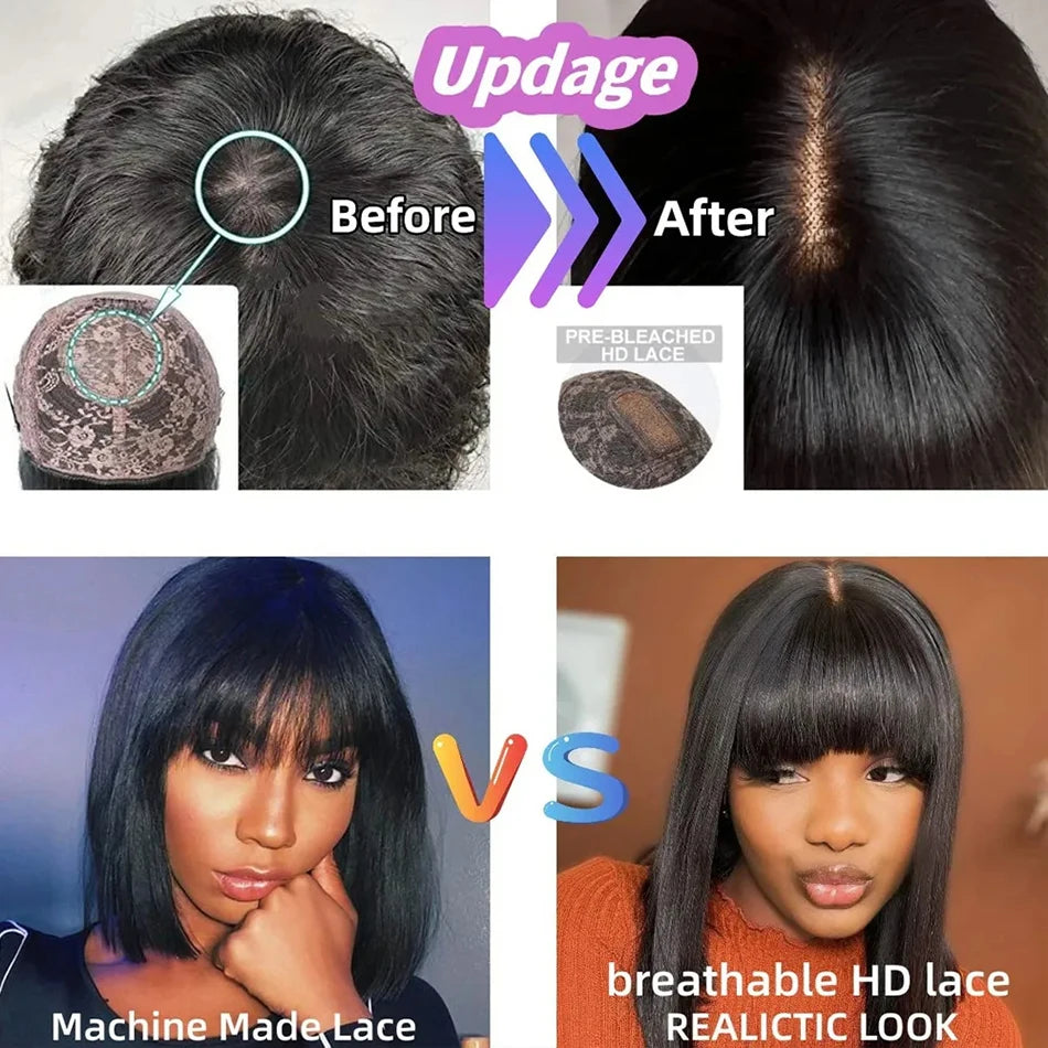 Empower Bangs Bob – Bone Straight Remy Human Hair Wig with Middle Part