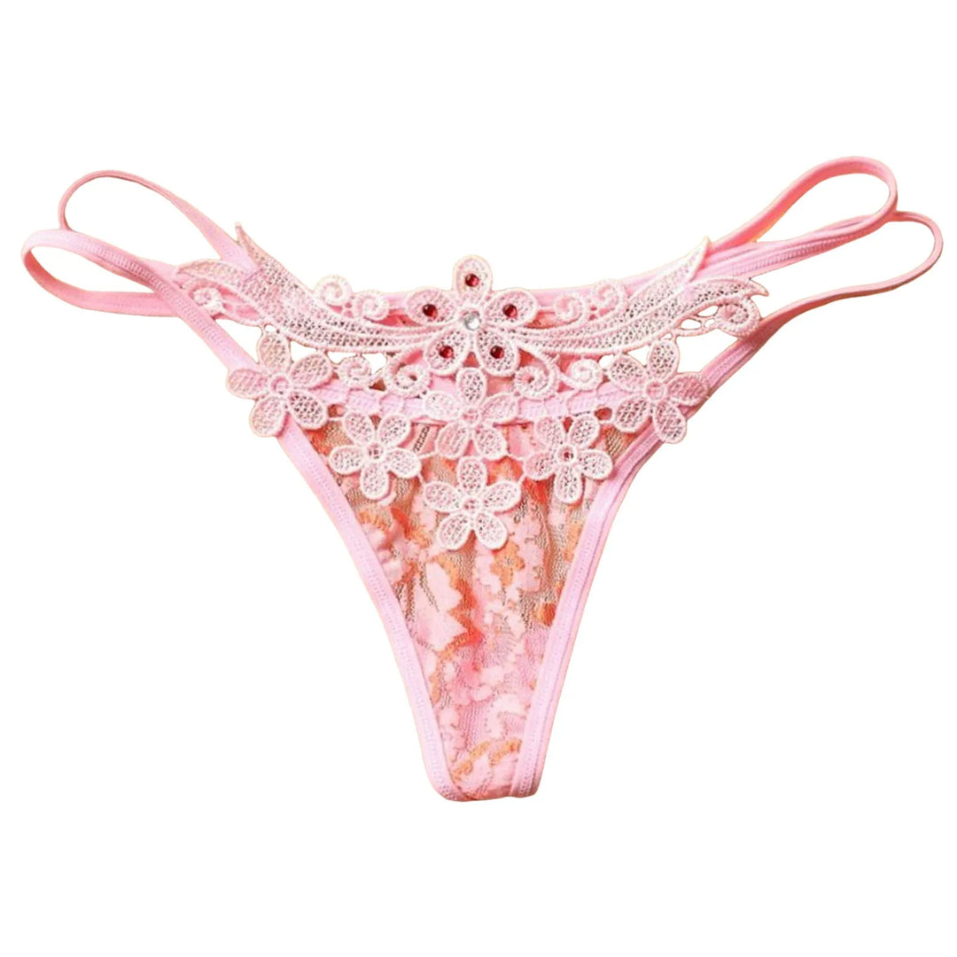 Floral Embroidered Lace G-String – Strappy Low-Waist Hipster Thong for Women