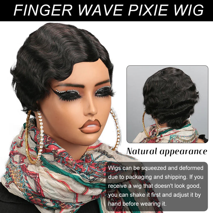 Velvet Wave Pixie – Short Finger Wave Remy Human Hair Wig
