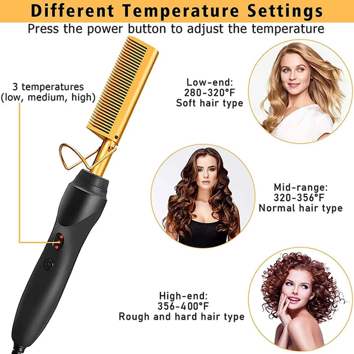 GOIPLE Pro Heat Press Comb – High-Temp Straightening Brush for Wigs & Edges