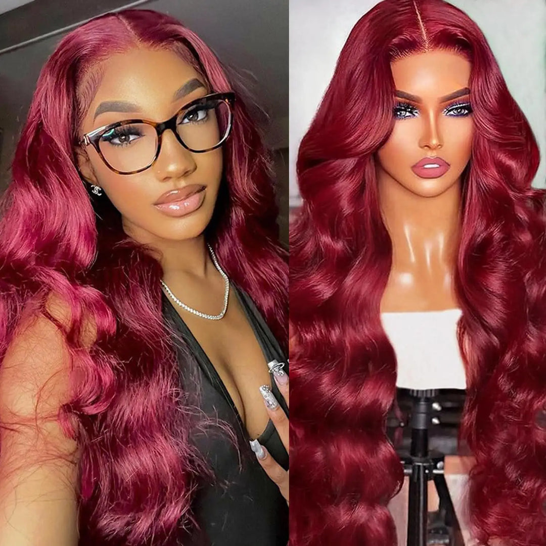 Crimson Allure Body Wave Wig – 99J Burgundy HD Lace, 100% Human Hair