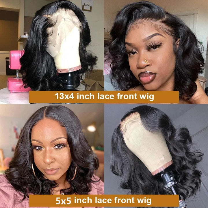 Luxe Body Wave Bob Wig with Transparent Lace – Virgin Brazilian Remy, 180% Density