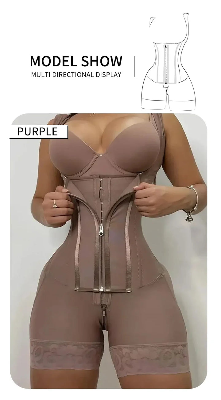 Colombian Curves™ 9-Bone Full Body Shaper – Double Tummy Control Bodysuit with Zipper & Open Crotch