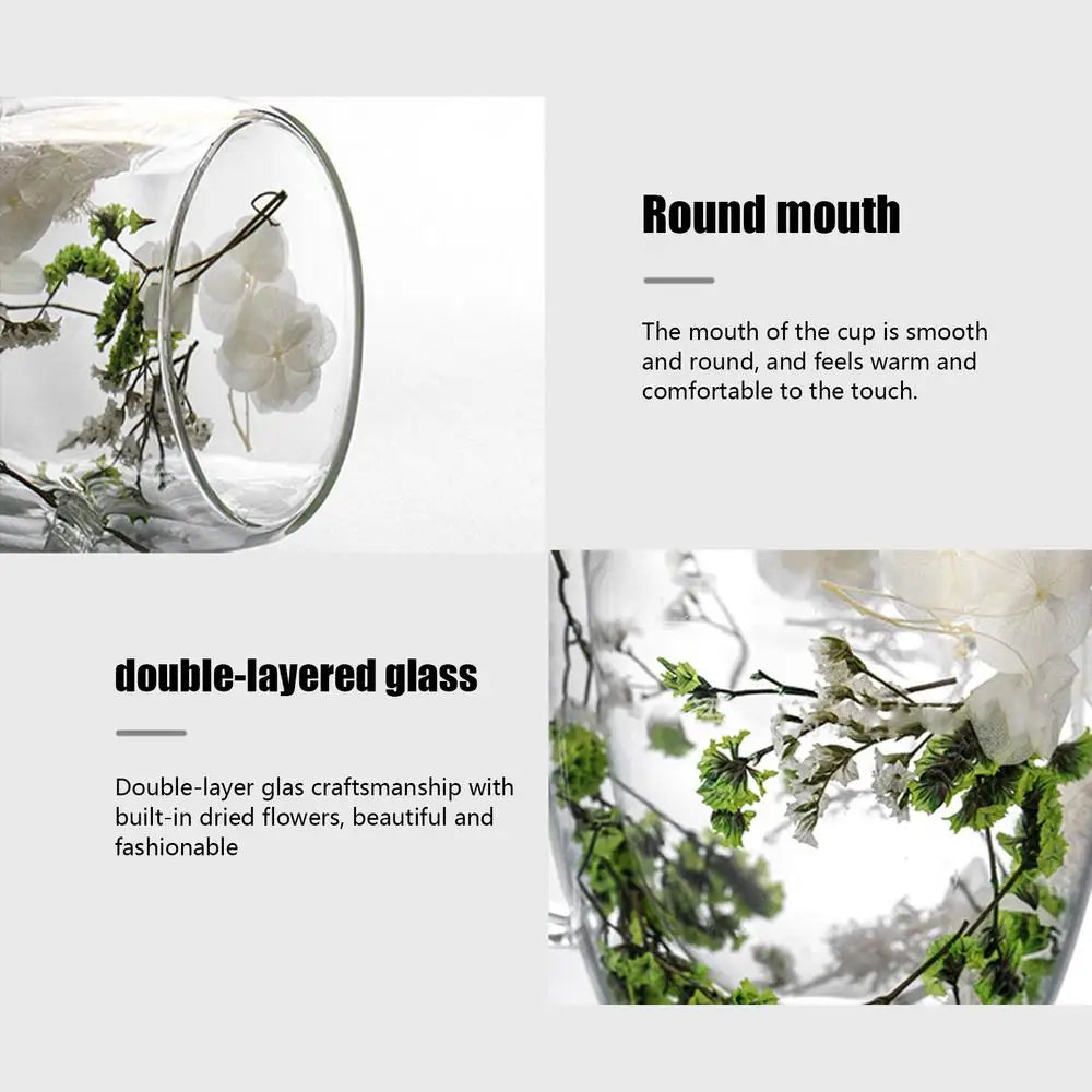 BlossomGlow Double Wall Glass Mug – 350ml Insulated Elegance