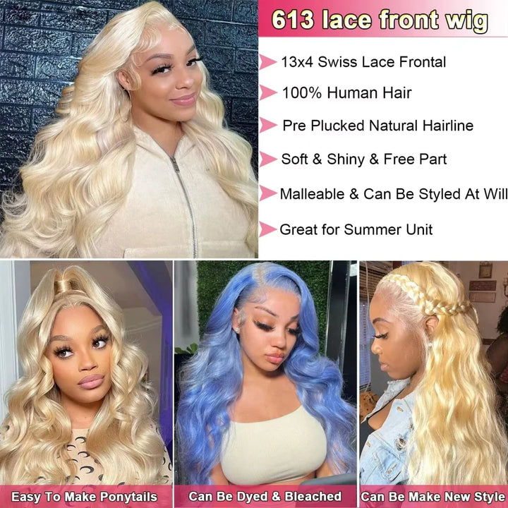 Golden Blonde HD Lace Wig – 100% Human Hair Body Wave, 30"