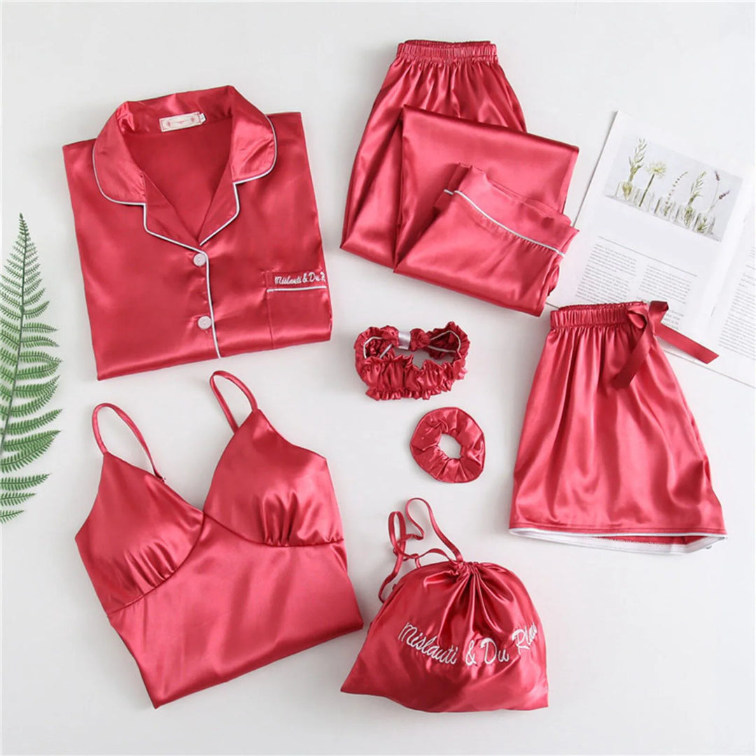 Women'S Pajamas Set - Sexy Stripe Shirts And Pants, Silk Soft Pyjama, Big Size Homewear, Cozy Spring Flower Print Sleepwear