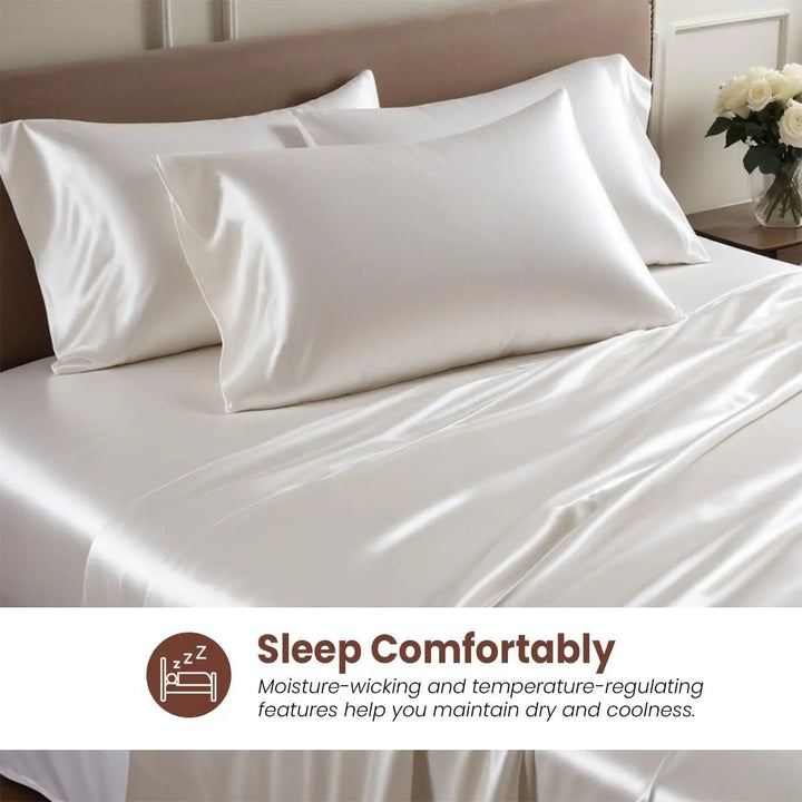 Pure Indulgence 100% Silk Satin 4-Piece Bedding Set