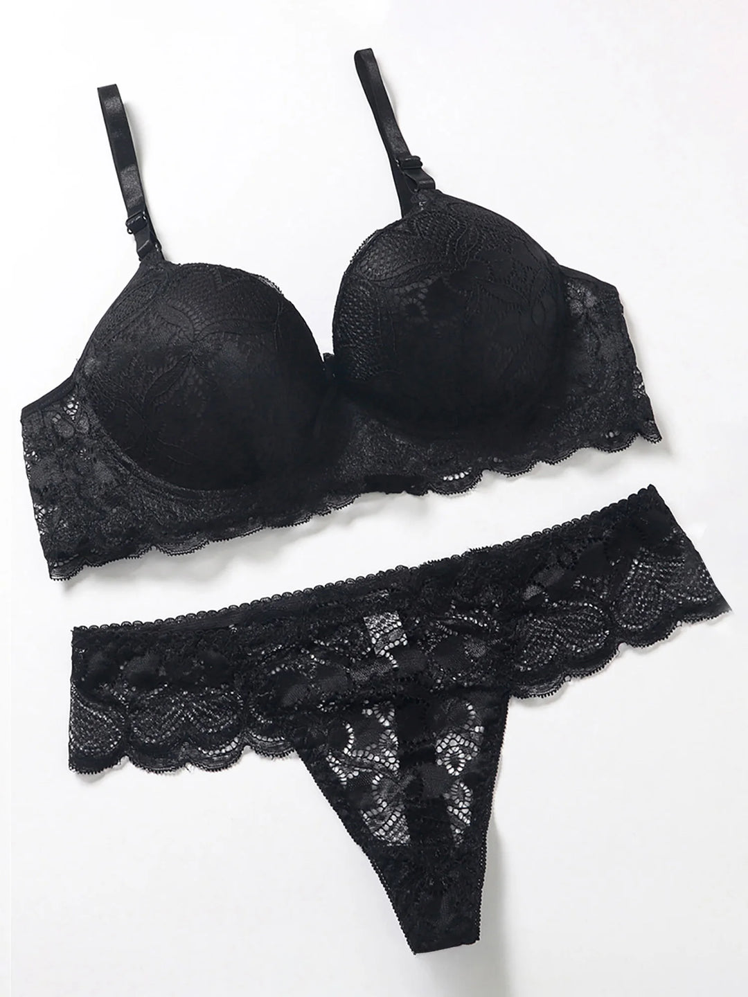 EmpowerEase Seductive Lace Lingerie Set – Sheer Mesh Bra & Panty with Garter Belt