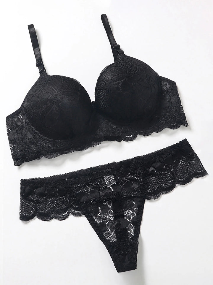EmpowerEase Seductive Lace Lingerie Set – Sheer Mesh Bra & Panty with Garter Belt