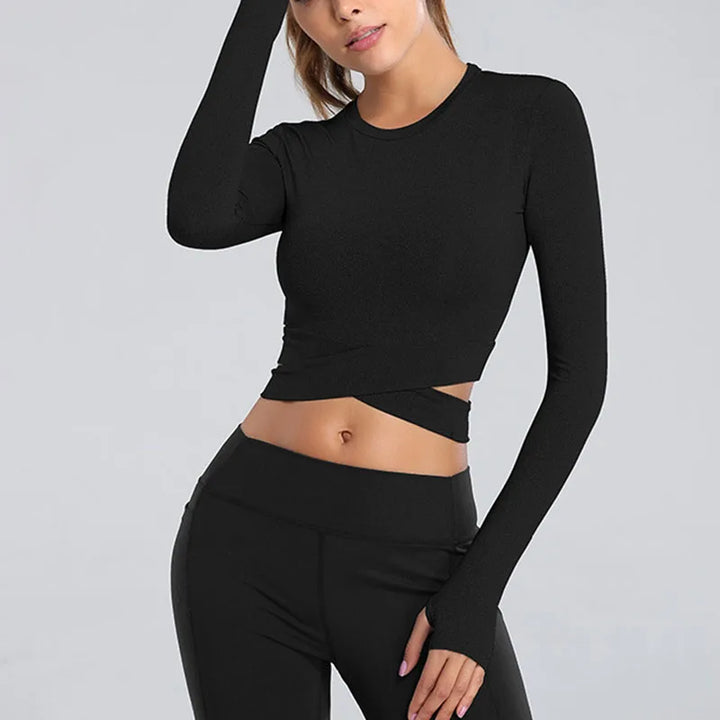 Women's Long Sleeve Crop Top – Quick-Dry Yoga & Fitness Shirt