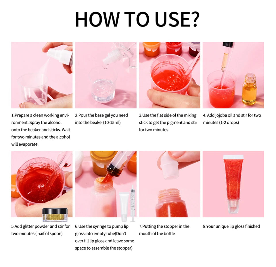 GlamLab DIY Lip Gloss Kit – Complete Moisturizing Lip Tint & Glitter Making Set