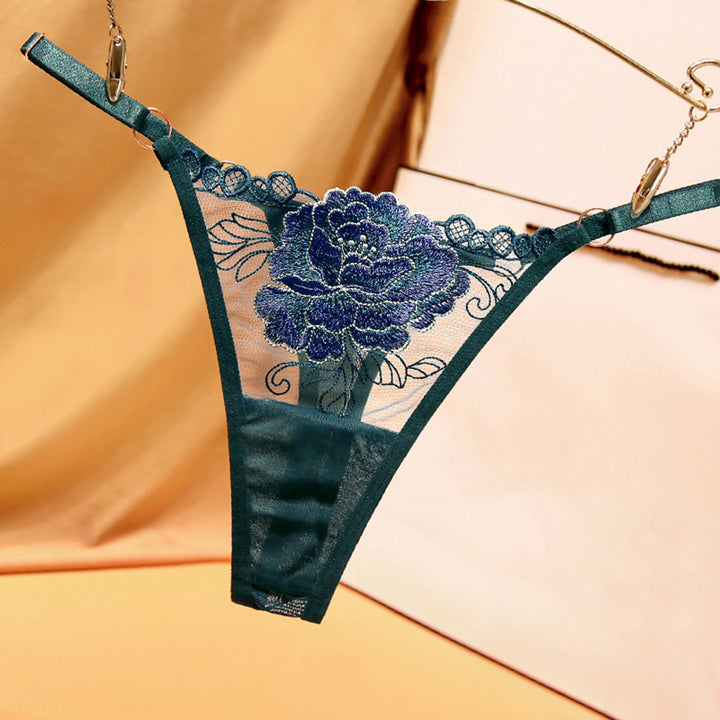 Embroidered Floral Lace Thong – Sexy Low-Waist Cutout Panties for Women