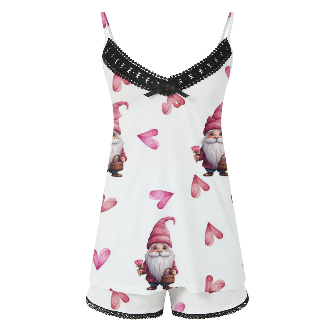 Women’s Sexy Lace Backless Pajama Set – 2-Piece Printed Camisole & Pants Sleepwear (Plus Sizes Available)