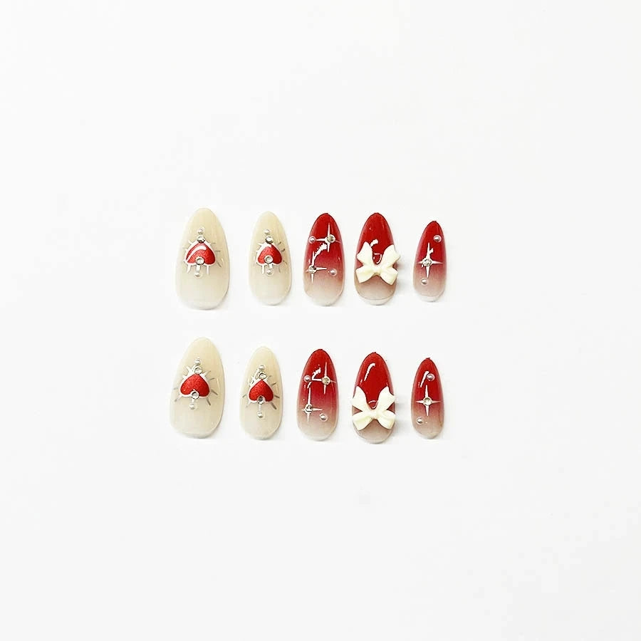 Pink Almond Butterfly Ballet False Nails – 24pcs French Design Press-On Set