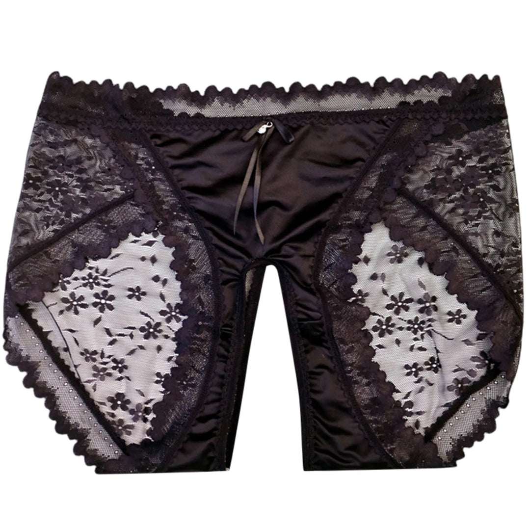 EmpowerEase Satin & Lace Open-Crotch Thong – Seamless, Sultry & Breathable