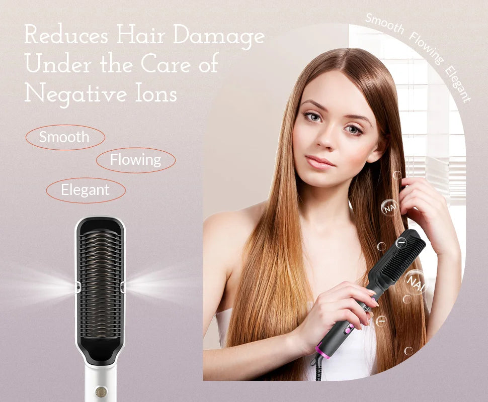 OUDIM Ionic Hair Straightener Brush – 6 Heat Settings | Anti-Scald, Fast Heating, Frizz Control & Smooth Styling