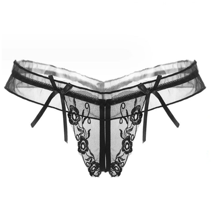 ZOMAXIUJEE Sexy Open Crotch Lace Thong – Embroidered Bow Panties for Women