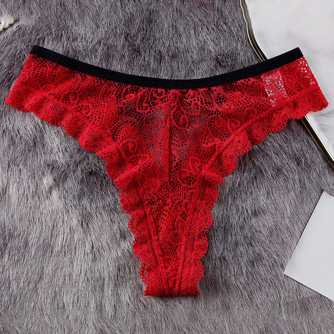 Lace Butterfly Bow Thong – Low Waist Hollow-Out Panty with Cotton Crotch