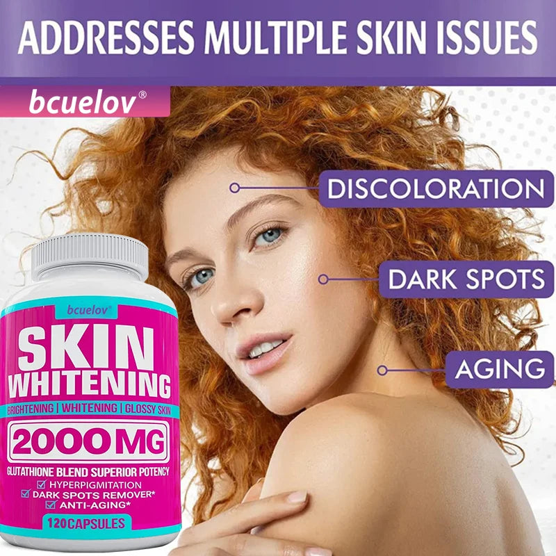 Bcuelov Glutathione Complex – Advanced Skin Brightening & Anti-Aging Antioxidant Formula – 60/120 Capsules