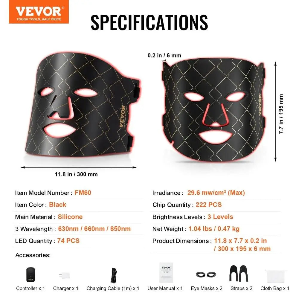 Triple-Wavelength Red Light Therapy LED Face Mask