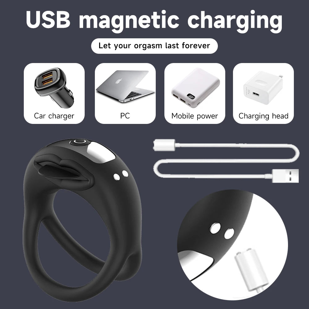 Fitvan Tongue-Design Vibrating Cock Ring – 10 Modes Rechargeable Penis Ring & Clitoral Stimulator for Couples
