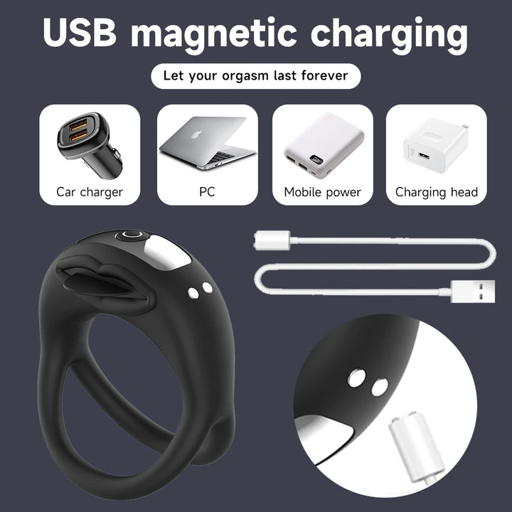 Fitvan Tongue-Design Vibrating Cock Ring – 10 Modes Rechargeable Penis Ring & Clitoral Stimulator for Couples