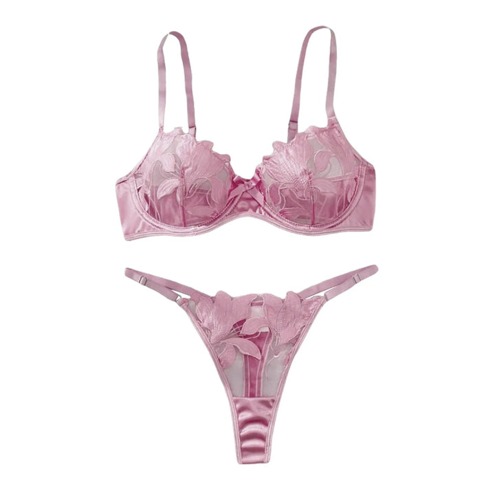 2-Piece Embroidered Lace Lingerie Set – Satin & Mesh Elegance