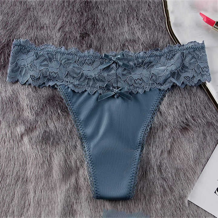 Ice Silk Lace Thong Panties for Women – Low Rise, Breathable & Sexy Embroidered Lingerie