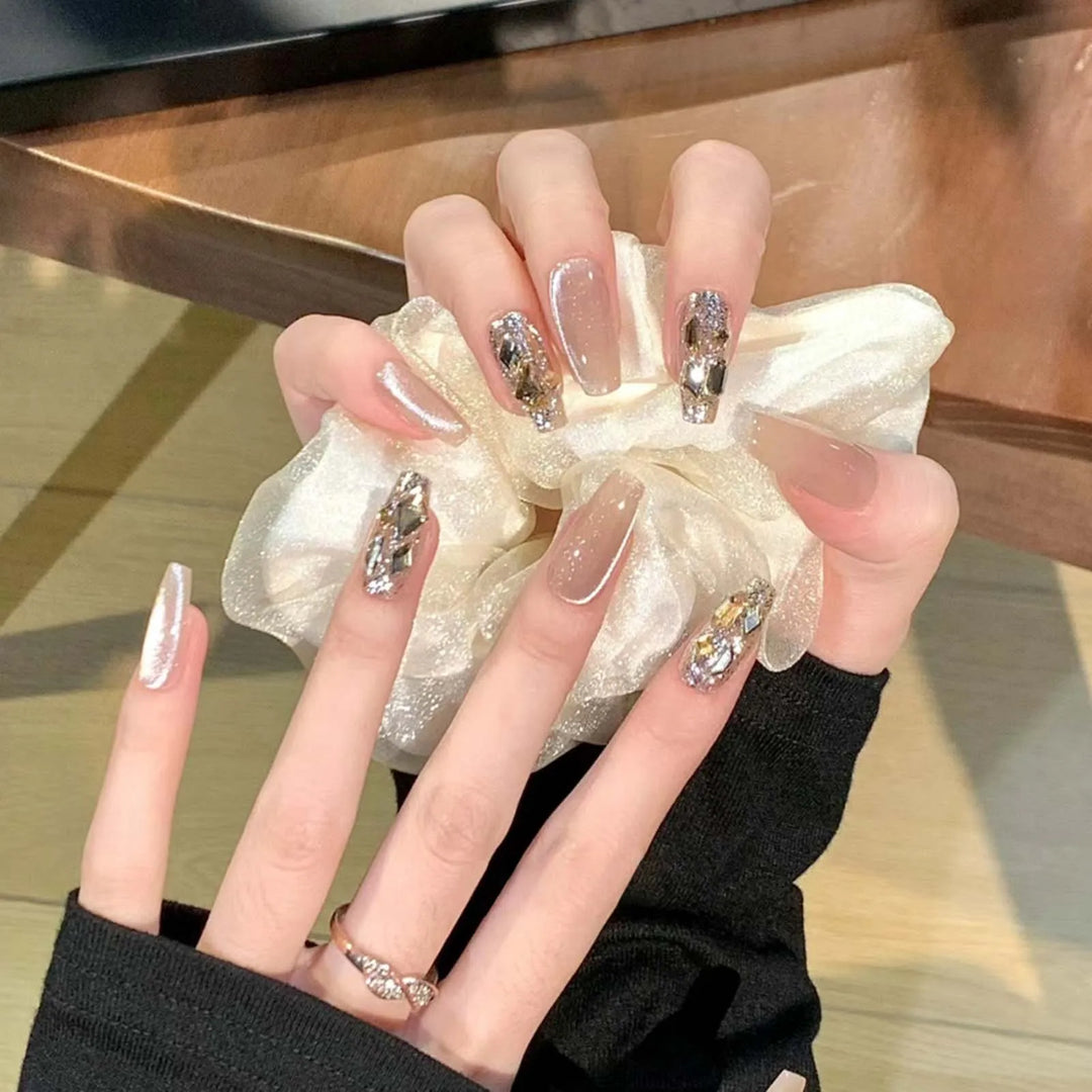 10pcs Gentle Pink False Nails with Pearl & 3D Bow Decor – Ultra-Flexible, Long-Lasting Resin Press-On Nails for Women & Girls