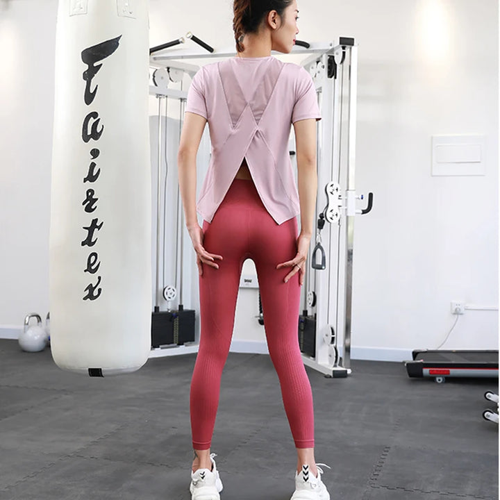 Backless Mesh Patchwork Quick-Dry Yoga Top – Sleeveless Loose Fit Active T-Shirt for Women