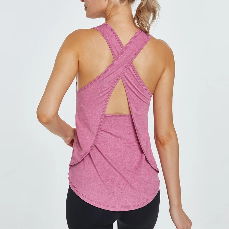 Cross-Back Quick-Dry Yoga Tank – Women’s Sleeveless Workout Shirt