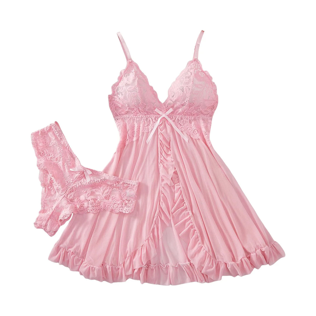 Fashion Sexy Lace Chiffon Mesh Nightdress Lingerie Set – Backless, Breathable & Elegant