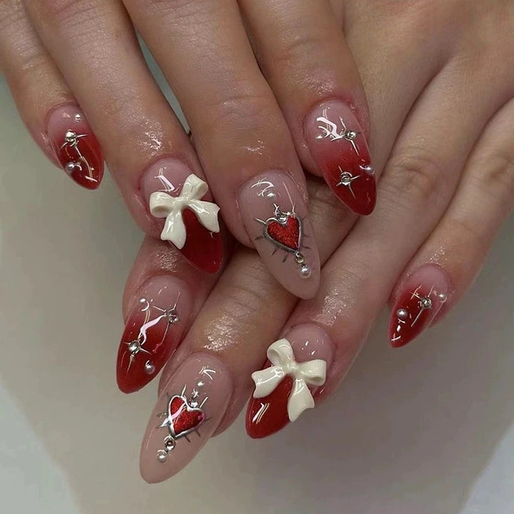 Pink Almond Butterfly Ballet False Nails – 24pcs French Design Press-On Set