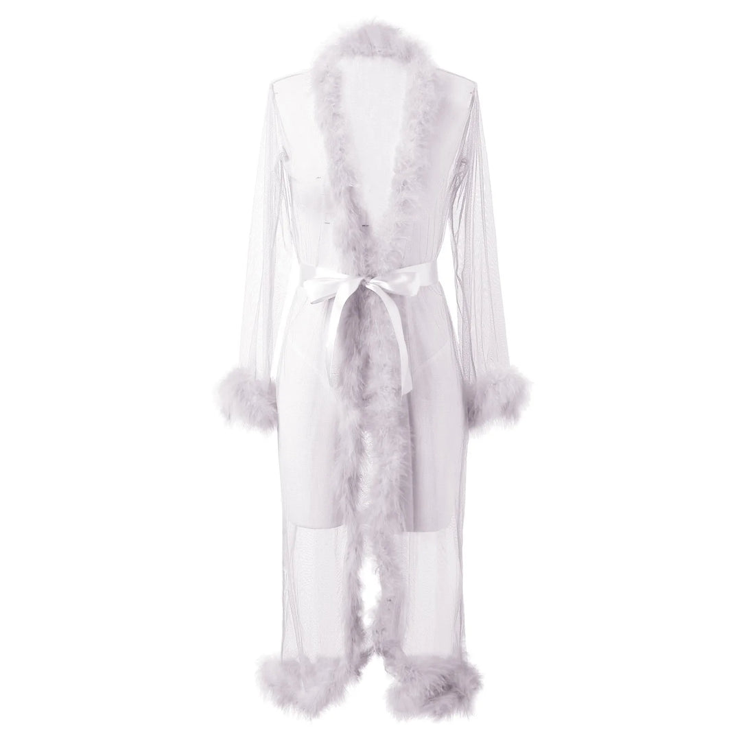 Women Sexy Lace Tulle Robe Sheer Long Robes Bathrobe Underwear Perspective Nightgown Layered Ruffles Bath Robe Gown Sleepwear