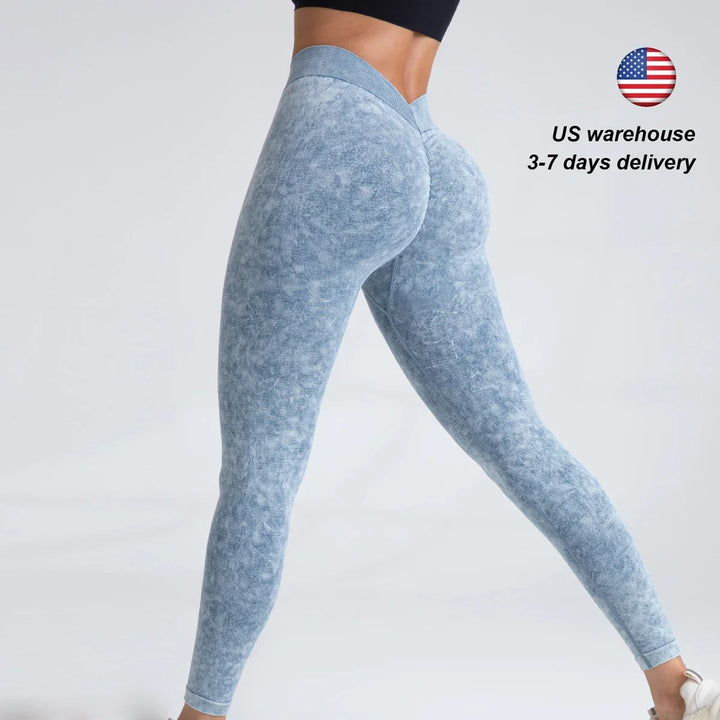 V-Back Scrunch Seamless Yoga Leggings – Push-Up Fit for Women