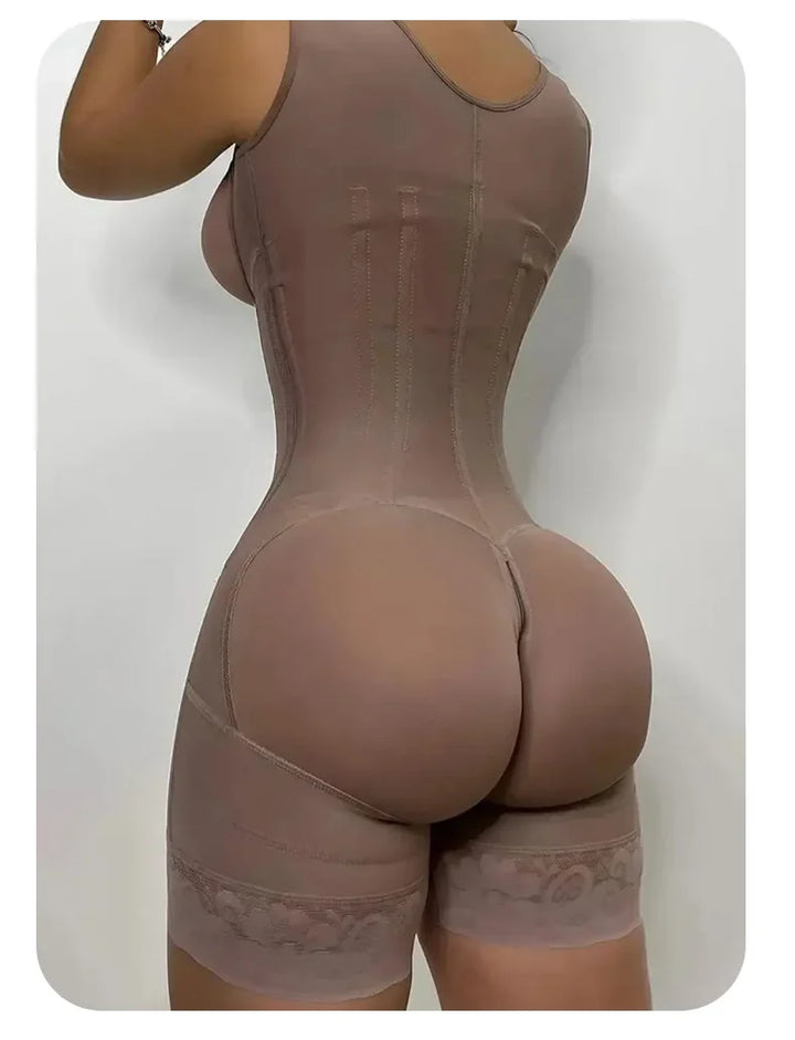 Colombian Curves™ 9-Bone Full Body Shaper – Double Tummy Control Bodysuit with Zipper & Open Crotch