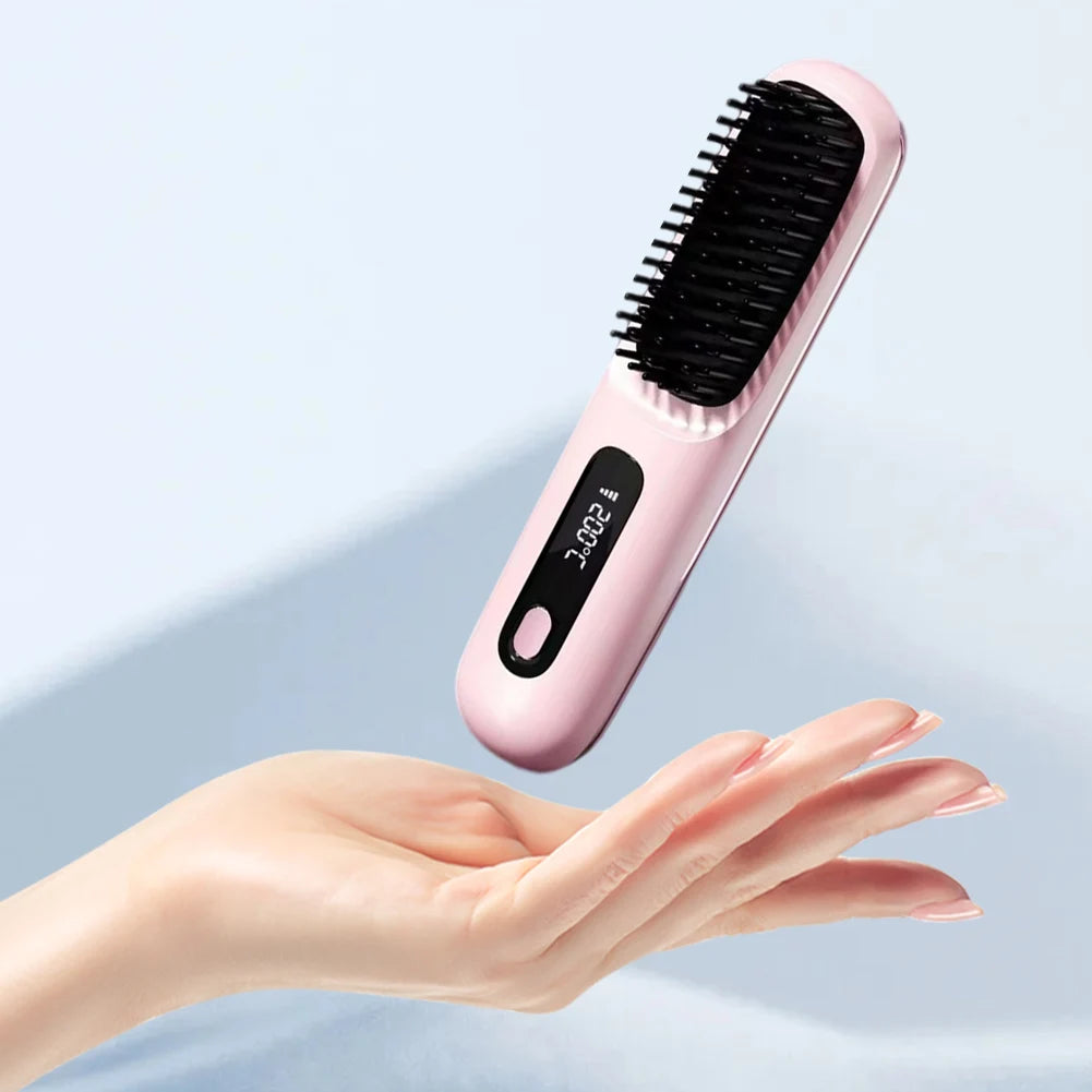 FreedomFlow Cordless Heat Brush – Rechargeable 3-Temp Straightening Comb