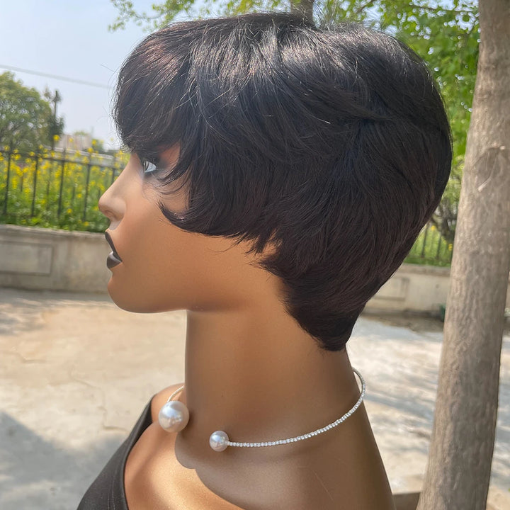 Chic Pixie Cut Wig – 100% Human Hair with Soft Bangs