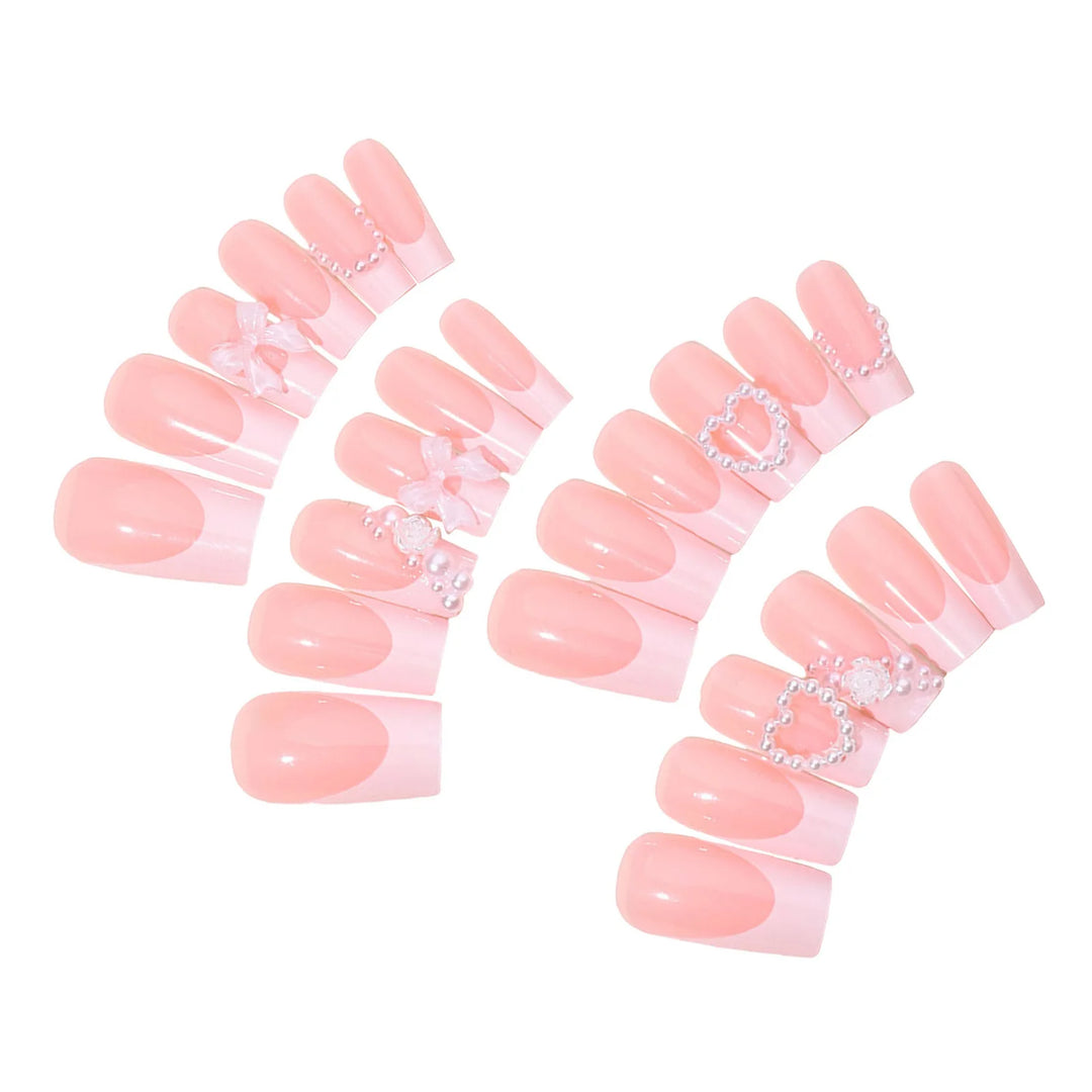 Nude Press-On Nails with Pearl Decor – Sweet & Charming Reusable Resin False Nails for DIY Manicures