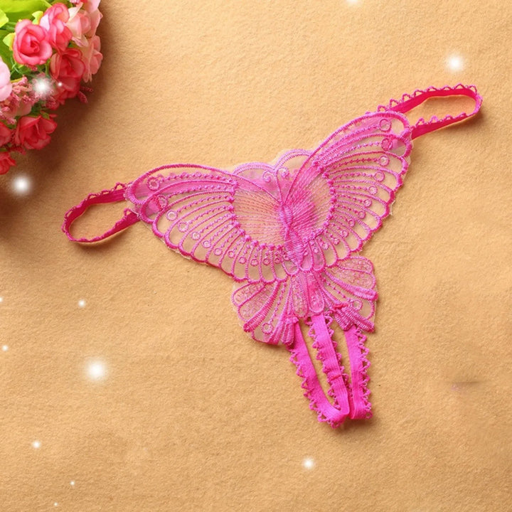 Butterfly Embroidered Open Crotch Panties – Sexy Low Waist Hollow-Out Thong Lingerie