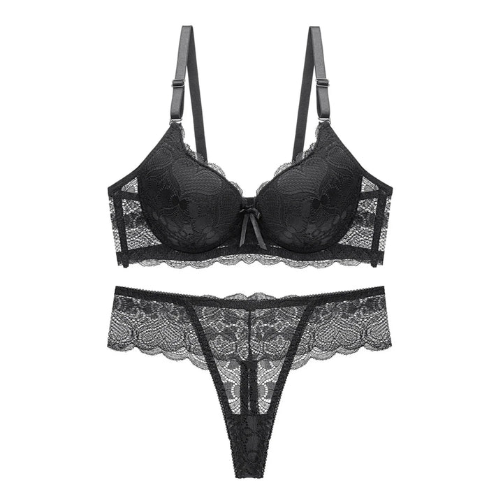 EmpowerEase Seductive Lace Lingerie Set – Sheer Mesh Bra & Panty with Garter Belt