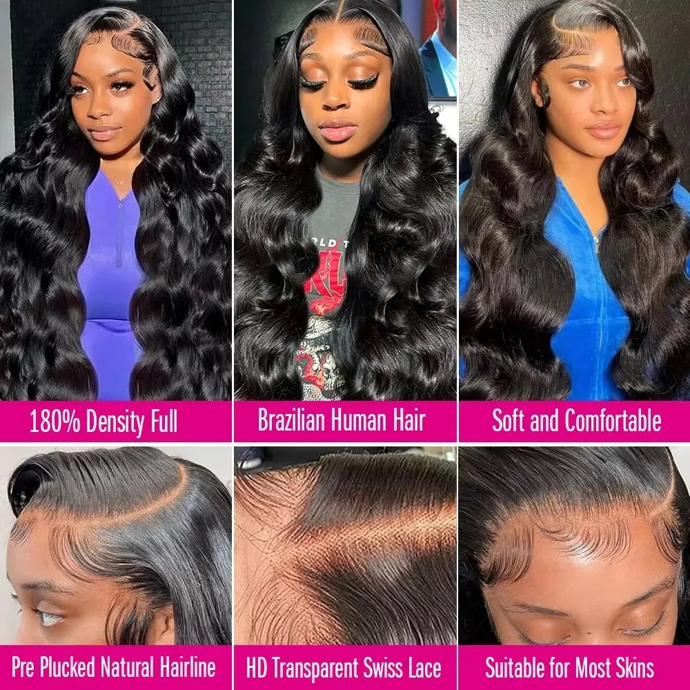 Sculpted Body Wave HD Lace Wig – 30–40” Brazilian Human Hair, 200–250% Density