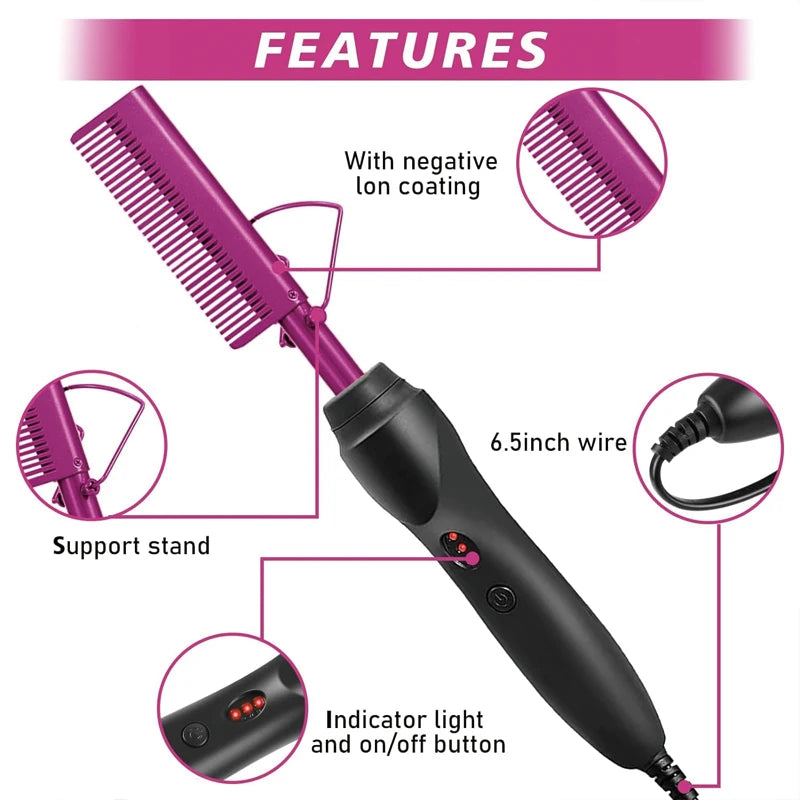 GOIPLE Pro-Heat Electric Hot Comb – Fast-Heating Pressing Comb for Lace Wigs & Sleek Styling