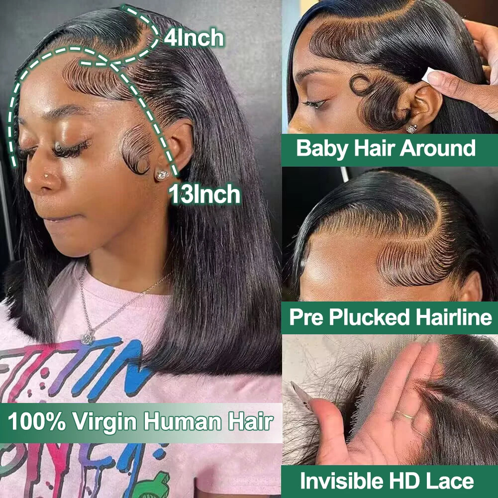 Empower Luxe Straight Bob – 13x4 Transparent Lace Front Human Hair Wig