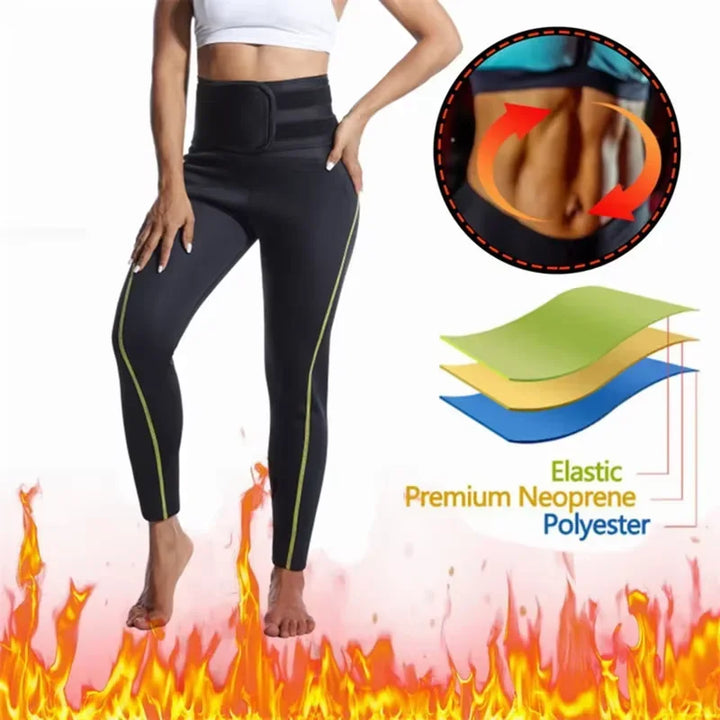 Women's High-Waist Sauna Effect Fitness Leggings – Athletic Yoga Training Gym Pants with Pork Chop Pockets